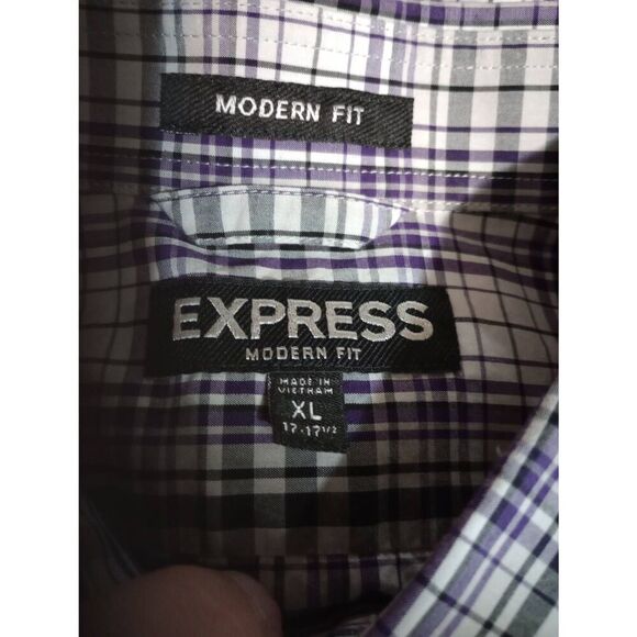 Express Shirt Men's Extra Large Purple Black Button Front Long Sleeve Modern Fit - Picture 6 of 8
